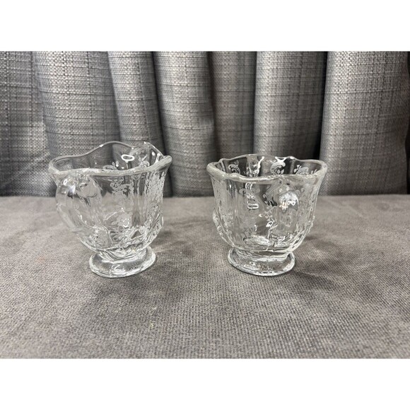 VTG Fostoria Meadow Etched Clear Glass Creamer Sugar Tray - Picture 3 of 13